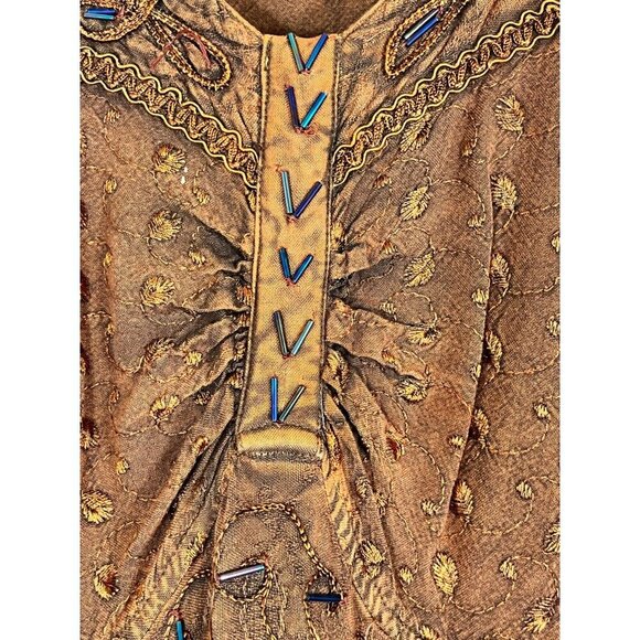 Retro Floral Beaded Boho Top Orange L Indie Hippie Western Folk Artsy Funky 80s - Picture 8 of 16